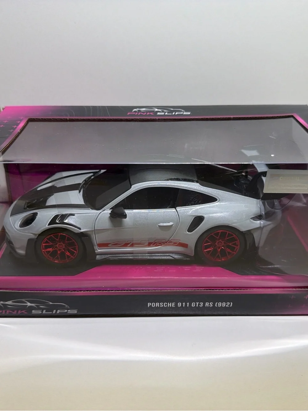 Porsche 911 GT3 RS Silver Die-Cast Toy Car - Red Wheels